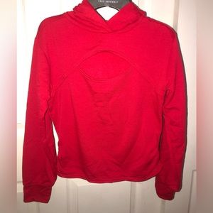 Women’s Cherry Red Cut-out Hooded Long sleeve